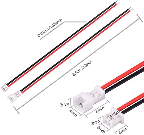 Letool 30 Pairs JST 1.25mm 2 Pin Micro Male Female Connector Plug with Red Black Wire Cable 80mm by YP International