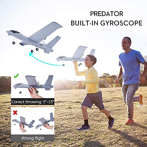 RC Plane Remote Control Airplane - 2.4Ghz 2 Channels DIY RC Predator Aircraft with 3-Axis Gyro for Beginner RC Plane with 2 batteries, Wingspan 660mm from PLRB