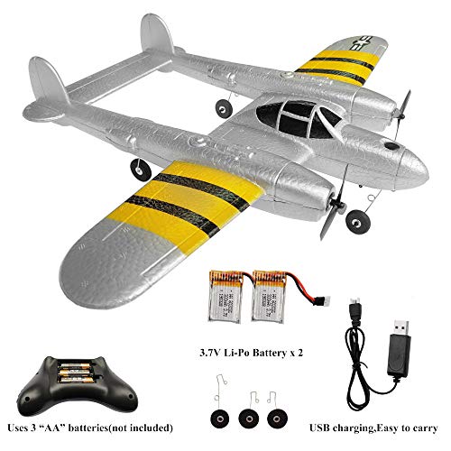 RC Plane 2 Channel Remote Control Airplane Ready to Fly RC Planes for Beginner, Advanced RC Foam Airplane for Kids Boys Beginner Adults, Easy & Fun to Fly P38 Lightning Fighter with 2 Batteries by DAILIOT