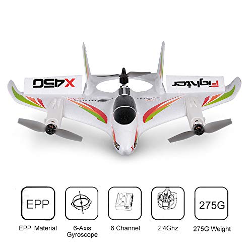 GoolRC WLtoys XK X450 RC Airplane, 2.4G Remote Control 6 Channel Brushless Motor Aircraft, Vertical Takeoff LED RC Glider Fixed Wing Plane RTF by GoolRC