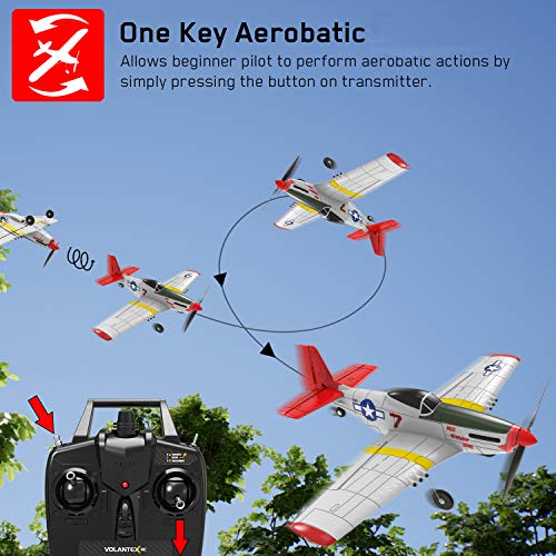 VOLANTEXRC RC Airplane 4-CH Remote Control Aircraft Ready to Fly P51 Mustang Radio Controlled Plane for Beginners with Xpilot Stabilization System, One Key Aerobatic (761-5 RTF) by EXHOBBY LIMITED