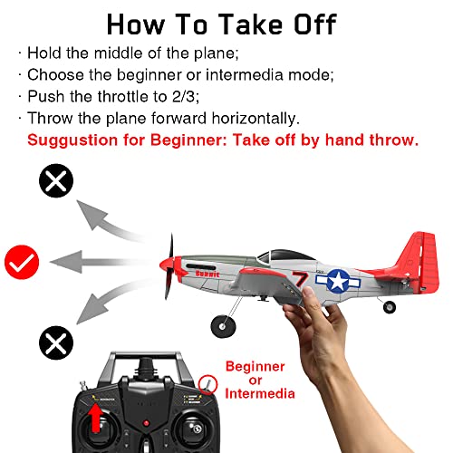 VOLANTEXRC RC Airplane 4-CH Remote Control Aircraft Ready to Fly P51 Mustang Radio Controlled Plane for Beginners with Xpilot Stabilization System, One Key Aerobatic (761-5 RTF) by EXHOBBY LIMITED