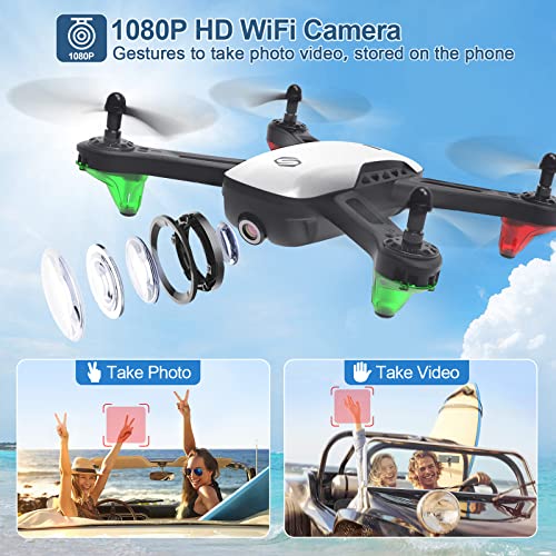 SANROCK U52 Drone with 1080P HD Camera for Adults and Kids, WiFi Live Video FPV Drone RC Quadcopter for Beginner, Gravity Sensor, Altitude Hold, Headless Mode, 3D Flip, Custom Route, One Key Backward by SANROCK