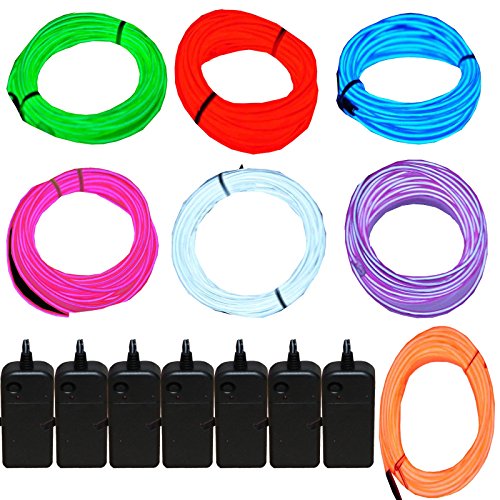 7 Pack - Jytrend 9ft Neon Light El Wire w/ Battery Pack (Green, Blue, Red, Orange, Purple, White, Pink) from USAHITEC