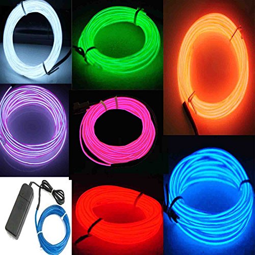 7 Pack - Jytrend 9ft Neon Light El Wire w/ Battery Pack (Green, Blue, Red, Orange, Purple, White, Pink) from USAHITEC