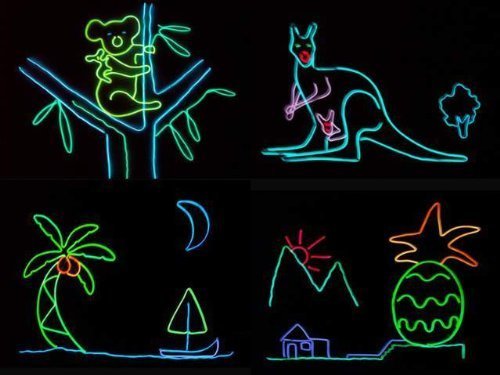 7 Pack - Jytrend 9ft Neon Light El Wire w/ Battery Pack (Green, Blue, Red, Orange, Purple, White, Pink) from USAHITEC