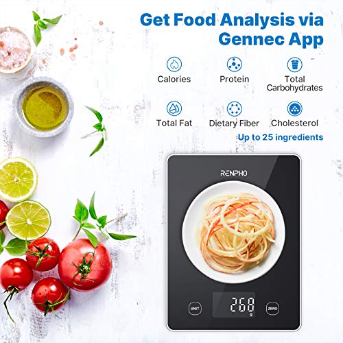 RENPHO Kitchen Scale 22lb/10kg Smart Food Scale, Digital Cooking Scale with Nutrition Calculator, Weight Grams and Ounces, LED Display for Cooking Baking Keto Marco Diet Weight Loss, Prep Meal, Glass from RENPHO