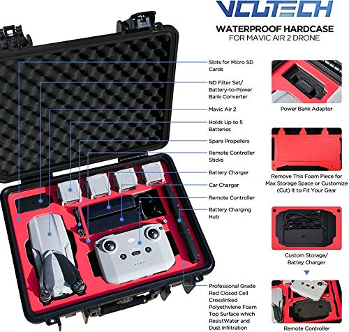 VCUTECH Mavic Air 2 Air 2S Waterproof Hard Carrying Case Compatible with DJI Mavic Air 2 Air 2S Drone/Fly More Combo & Drone Accessories, Top Grade Foam Insert, Anti-Crash with Full Protection by VCUTECH