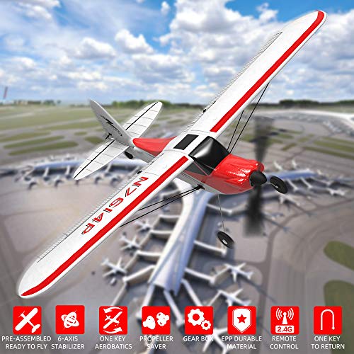 VOLANTEXRC RC Airplane 4CH 2.4GHz Remote Controlled Plane Sport Cub 500 Parkflyer with Aileron Xpilot Stabilization System One-Key U-Turn Ready to Fly 2 Batteries for Beginners by Devsolution