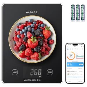 RENPHO Kitchen Scale 22lb/10kg Smart Food Scale, Digital Cooking Scale with Nutrition Calculator, Weight Grams and Ounces, LED Display for Cooking Baking Keto Marco Diet Weight Loss, Prep Meal, Glass from RENPHO