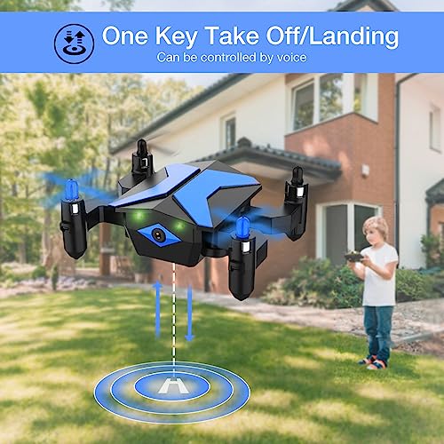 Drone with Camera Drones for Kids Beginners, RC Quadcopter with App FPV Video, Voice Control, Altitude Hold, Headless Mode, Trajectory Flight, Foldable Kids Drone Boys Gifts Girls Toys-Light Blue by Guangdong Attop Technology Co Ltd