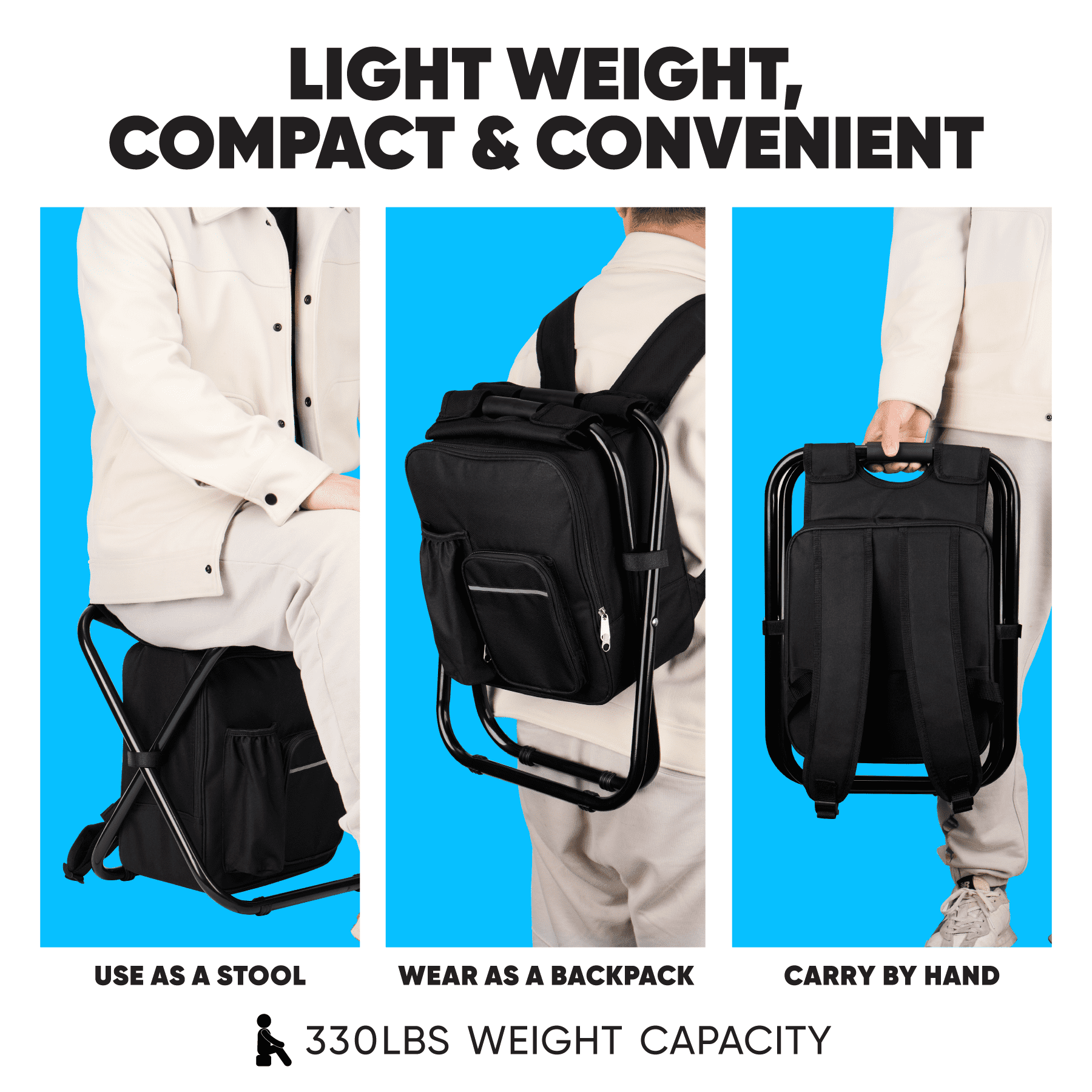 PowerLix Portable Folding Camping Stool, Black