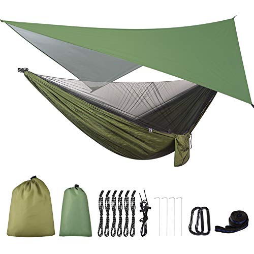FIRINER Camping Hammock with Rain Fly and Mosquito Net