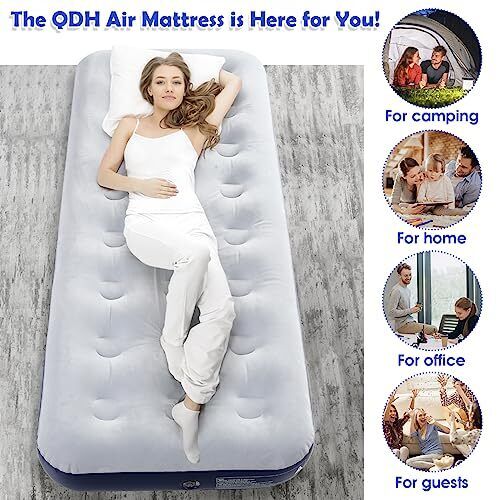 Inflatable Camping Air Mattress with Flocked Surface