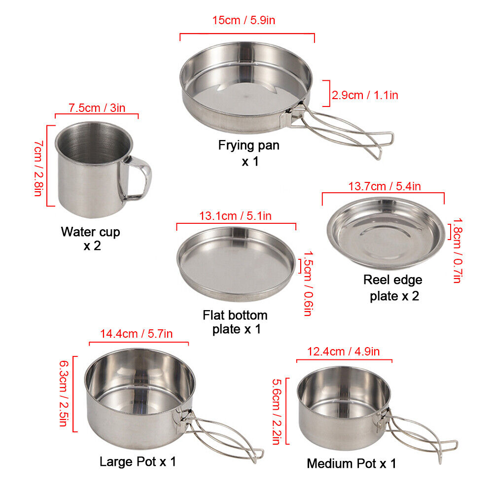 8-Piece Stainless Steel Camping Cookware Set