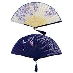 Silk Folding Fans with Bamboo Frames - White Blue