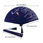 Silk Folding Fans with Bamboo Frames - White Blue