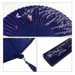 Silk Folding Fans with Bamboo Frames - White Blue