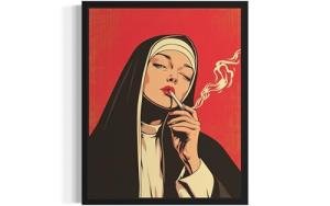 Nun Smoking Pop Art Poster for Wall Decor