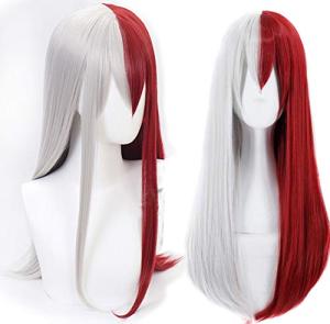 Red and Silver Long Wavy Cosplay Wig with Bangs
