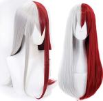 Red and Silver Long Wavy Cosplay Wig with Bangs