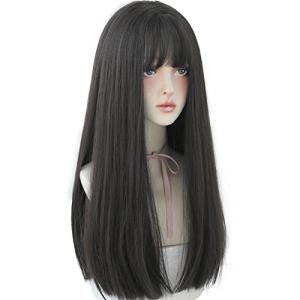 22-Inch Black Synthetic Hair Wig with Bangs