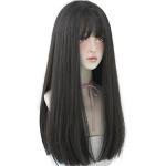 22-Inch Black Synthetic Hair Wig with Bangs