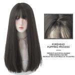 22-Inch Black Synthetic Hair Wig with Bangs
