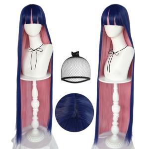 Blue and Pink Long Straight Wig for Cosplay
