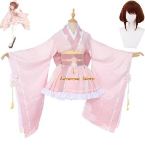 Uraraka Ochaco Anime Wig and Pink Kimono Dress