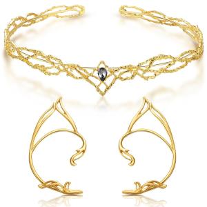 Fairy Leaf Headband and Elf Ear Cuffs Set