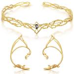 Fairy Leaf Headband and Elf Ear Cuffs Set