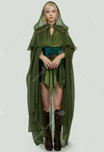 Elegant Green Elf Princess Cosplay Cloak with Hood