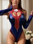 Blue Cutout Cosplay Bodysuit Set for Women