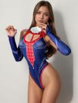 Blue Cutout Cosplay Bodysuit Set for Women