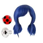 Blue Anime Wig with Earrings for Halloween Costumes