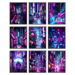 Neon Cyberpunk Wall Art Set - Unframed Posters