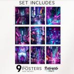 Neon Cyberpunk Wall Art Set - Unframed Posters