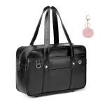 Chillpaper Japanese Shoulder Bag Tote Faux Leather Kawaii Cute Bookbag Satchel Anime Cosplay Pink Pompom(Large Size Black,No Crossbody Strap)
