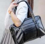 Chillpaper Japanese Shoulder Bag Tote Faux Leather Kawaii Cute Bookbag Satchel Anime Cosplay Pink Pompom(Large Size Black,No Crossbody Strap)