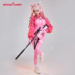 Women's Pink Cosplay Bodysuit with Ear Gloves