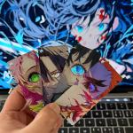 Anime Demon Slayer Keychain Rengoku Kyoujurou Kimetsu No Yaiba Shining Eyes Double Sided Light-Transmitting Key Backpack Pendant