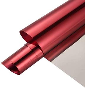 Reflective Window Privacy Film Adhesive One Way Mirror Window Tint Heat Control, Anti UV Day Time Privacy Protection Glass Film for Home and Office, 60Inch x 17.7Inch, Red Silver