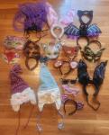 Kids cosplay dress-up accessories 17 items, masks, headbands, hats
