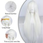 32" Long White Wig with Bangs for Cosplay