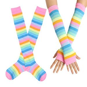 Rainbow Striped Cosplay Knee High Sock & Glove Set