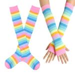 Rainbow Striped Cosplay Knee High Sock & Glove Set