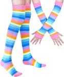 Rainbow Striped Cosplay Knee High Sock & Glove Set
