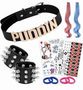 Harley Quinn Cosplay Accessories: Adjustable Collar & Tattoos