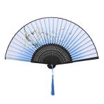 Vintage Blue Folding Hand Fan for Cosplay & Parties